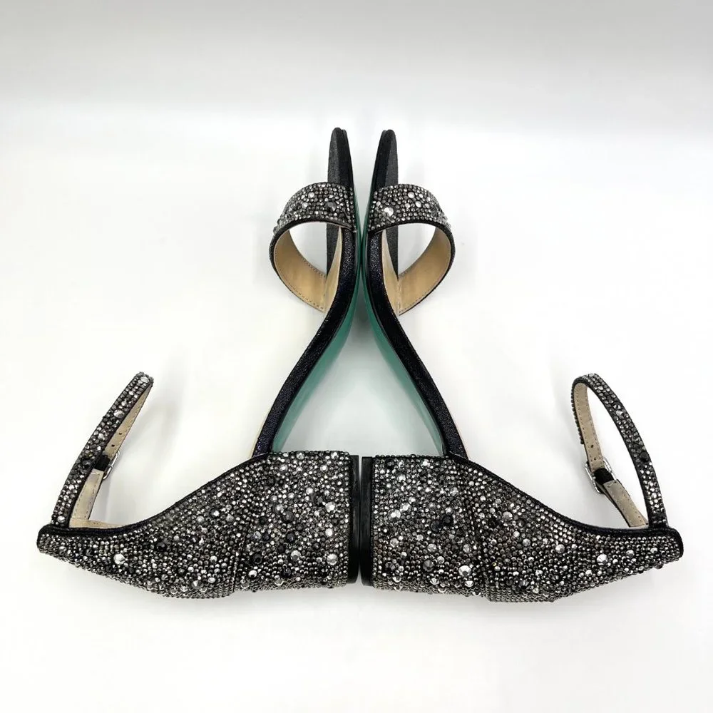 Betsey‎ Johnson Size 7.5 Mari Black Jeweled Block Heel Dress Sandals Shoes